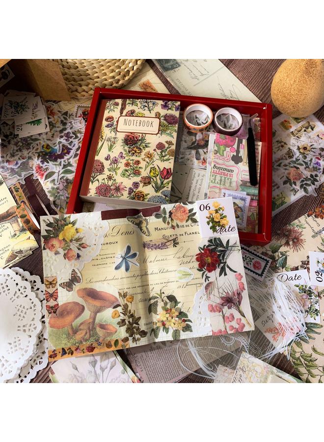 Bluejw Cross-border Hand Book Sticker 265 Aesthetic Gift Box Flower Plant DIY Scrapbook Retro Hand Book Material Suit - Image 2