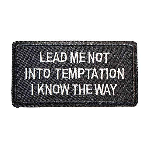 U-Sky Sew or Iron on Embroidered Patches | Lead Me Not Into Temptation I Know The Way Biblical Humor Design | Religious Satire Style | Adults | Jackets Bags Denim | 3.5"x1.8" 3PCs Pack - Image 2