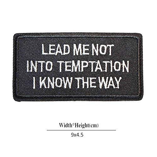 U-Sky Sew or Iron on Embroidered Patches | Lead Me Not Into Temptation I Know The Way Biblical Humor Design | Religious Satire Style | Adults | Jackets Bags Denim | 3.5"x1.8" 3PCs Pack - Image 3