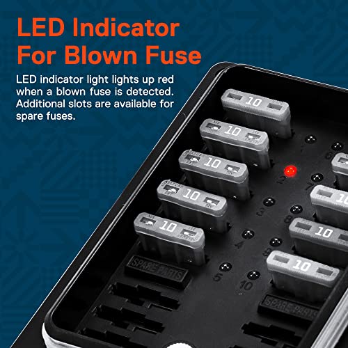 ONLINE LED STORE True Mods 10 Way Waterproof Fuse Box for Automotive [ATC/ATO Blade Fuses] [250 Amp] [Up to 25A per Socket] [LED Indicator] [12V - 32V DC] Auto Marine Fuse Block - Image 3