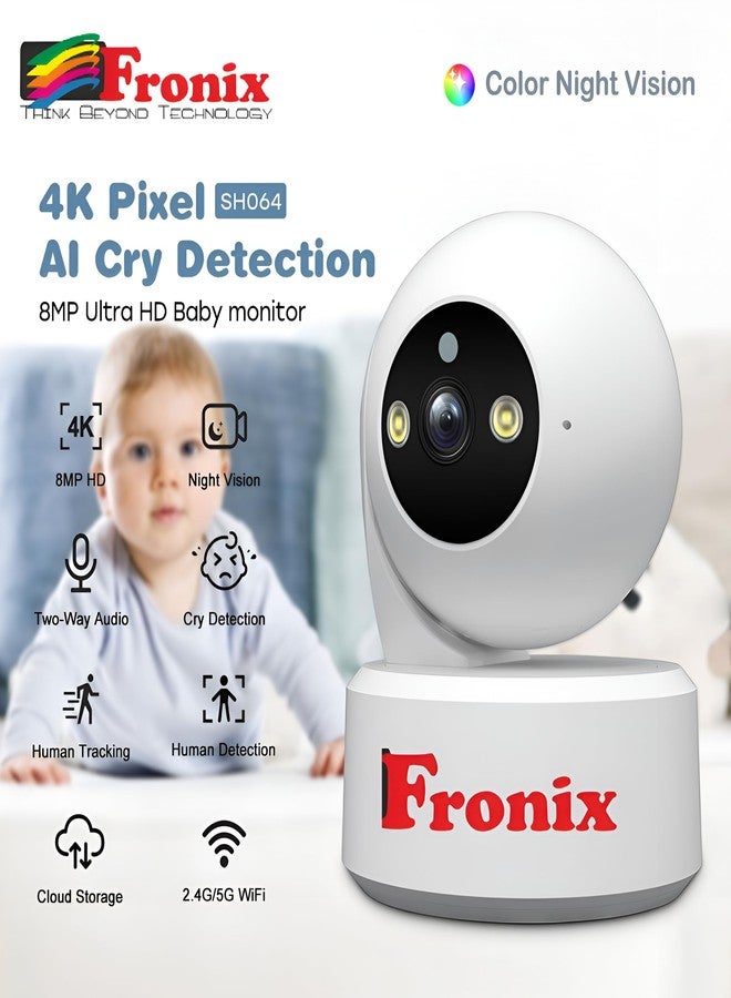 Fronix SH064 8MP QHD 3860 * 2160P WiFi IP Camera WiFi Indoor Home Security CCTV Camera Pan & Tilt 2 Way Talk Ultra HD Quality Color Night Vision Sleep Mode Motion Baby Cry Detection Supports - Image 5