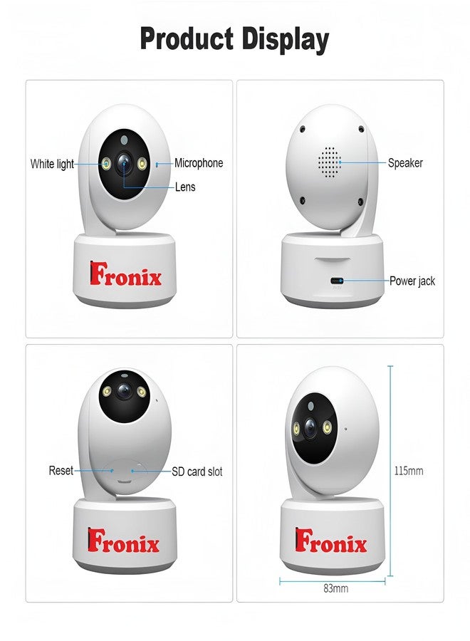 Fronix SH064 8MP QHD 3860 * 2160P WiFi IP Camera WiFi Indoor Home Security CCTV Camera Pan & Tilt 2 Way Talk Ultra HD Quality Color Night Vision Sleep Mode Motion Baby Cry Detection Supports - Image 4