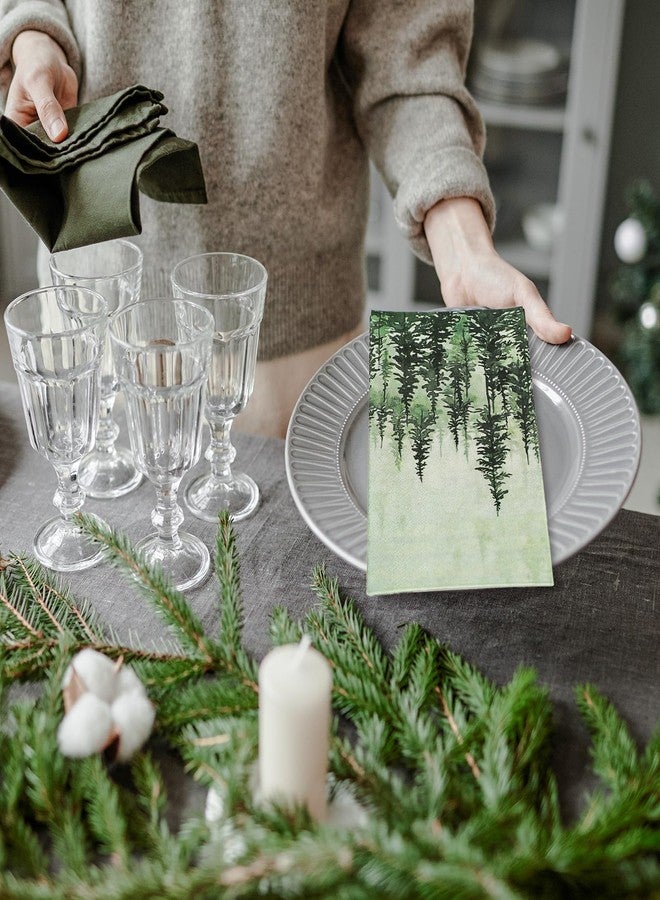 JarThenaAMCS 100Pcs Green Misty Forest Guest Napkin Woodland Disposable Paper Pine Tree Dinner Hand Towel Napkin for Home Kitchen Bathroom Holiday Party Supplies - Image 4