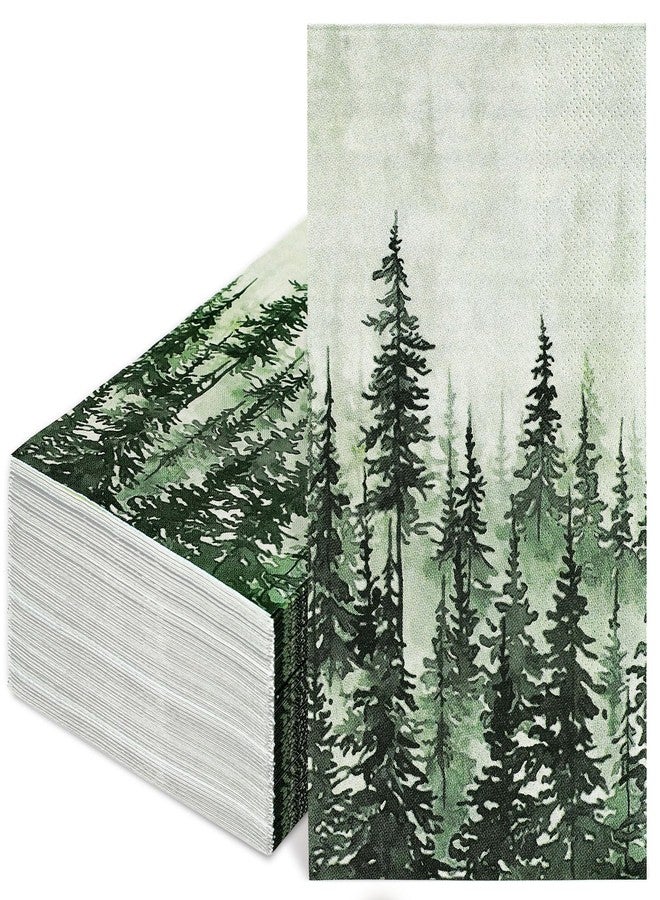 JarThenaAMCS 100Pcs Green Misty Forest Guest Napkin Woodland Disposable Paper Pine Tree Dinner Hand Towel Napkin for Home Kitchen Bathroom Holiday Party Supplies - Image 1