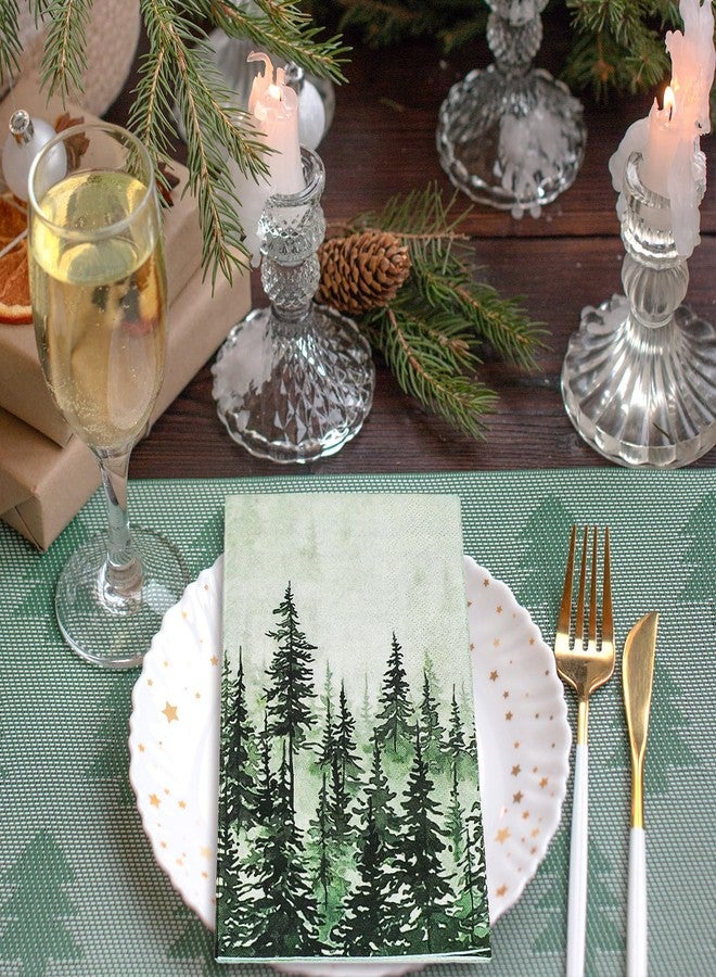 JarThenaAMCS 100Pcs Green Misty Forest Guest Napkin Woodland Disposable Paper Pine Tree Dinner Hand Towel Napkin for Home Kitchen Bathroom Holiday Party Supplies - Image 5
