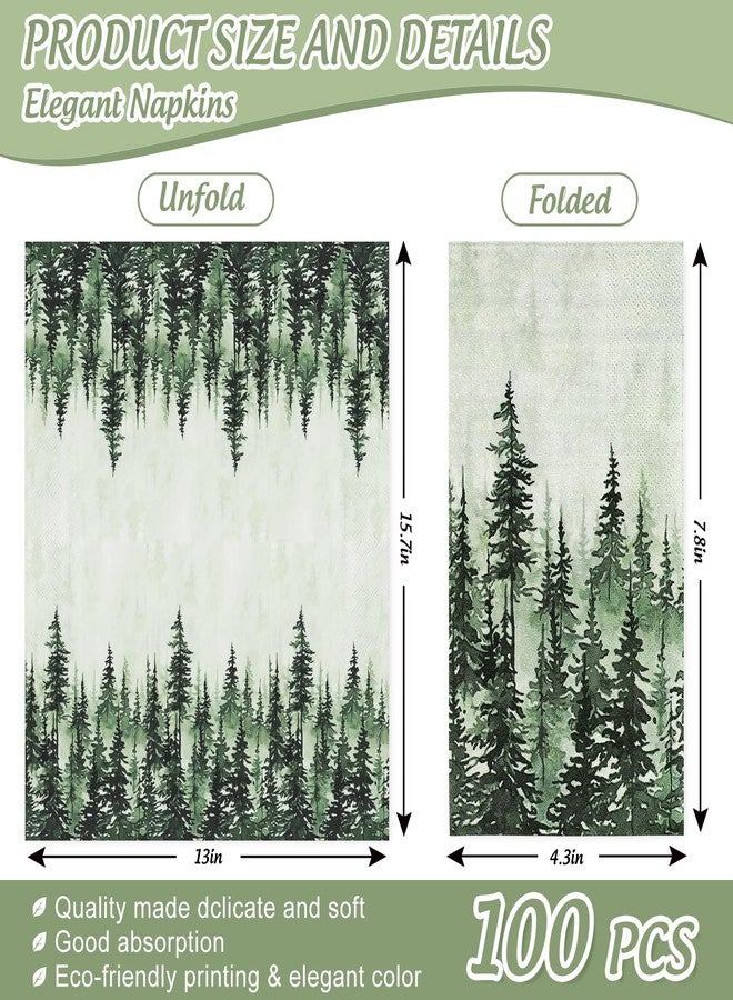 JarThenaAMCS 100Pcs Green Misty Forest Guest Napkin Woodland Disposable Paper Pine Tree Dinner Hand Towel Napkin for Home Kitchen Bathroom Holiday Party Supplies - Image 2