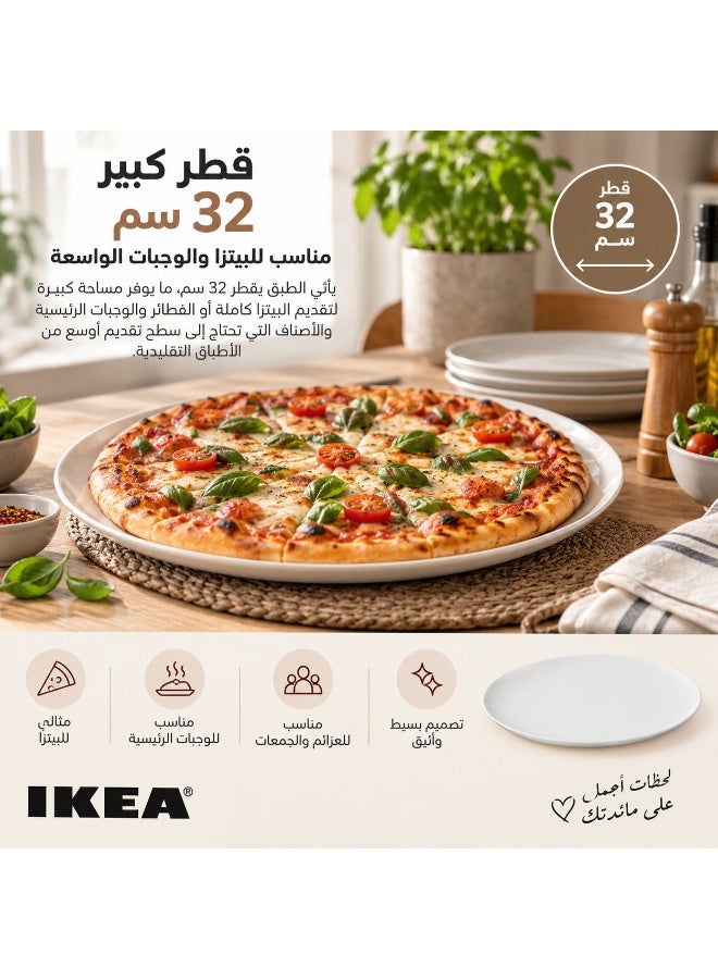 IKEA FLAMSIG 32 cm Pizza Plate Made from Tempered Glass, Simple White Round Design for Serving Pizza, Flatbreads, Large Meals, Appetizers and Desserts, Food-Contact Approved, Microwave and Dishwasher Safe for Everyday Dining – White - Image 1