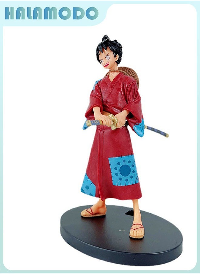 HALAMODO - One Piece Standing Samurai Costume Luffy Trendy Anime Figure Desktop & Car Decoration Gift - Image 1