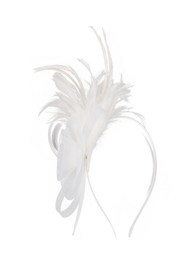 FALETO Womens Fascinators with Hair Clip Floral Headwear Feather Tea Party Hats Cocktail Wedding White - Image 3