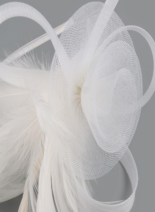 FALETO Womens Fascinators with Hair Clip Floral Headwear Feather Tea Party Hats Cocktail Wedding White - Image 4