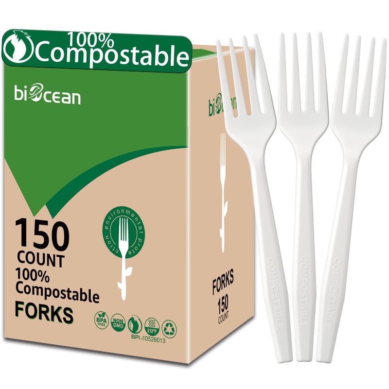 BIOCEAN 100 Compostable No Plastic Knives Forks Spoons Utensils The Heavyweight Heavy Duty Flatware is Eco Friendly Products for Lounge Party Wedding BBQ Picnic Camping