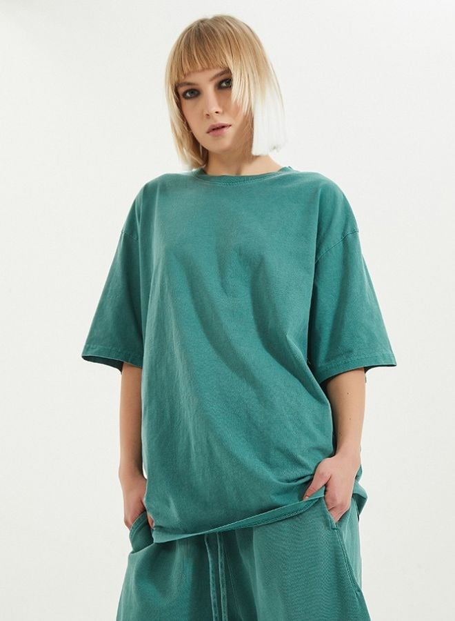 Mei Stylish Unisex Vintage Casual Loose Shoulder Oversize Crew Neck Shaded Short Sleeve T-shirt - Image 1