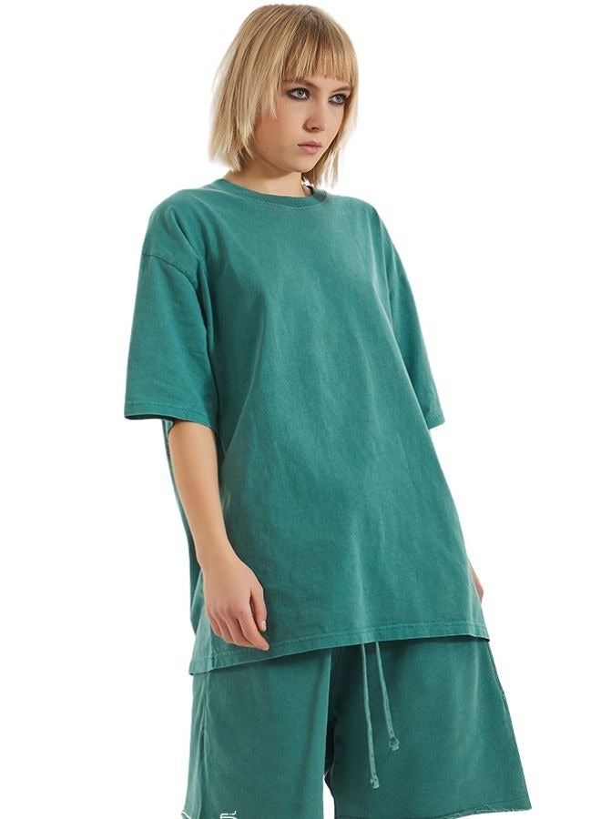 Mei Stylish Unisex Vintage Casual Loose Shoulder Oversize Crew Neck Shaded Short Sleeve T-shirt - Image 4