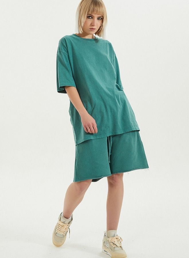 Mei Stylish Unisex Vintage Casual Loose Shoulder Oversize Crew Neck Shaded Short Sleeve T-shirt - Image 3