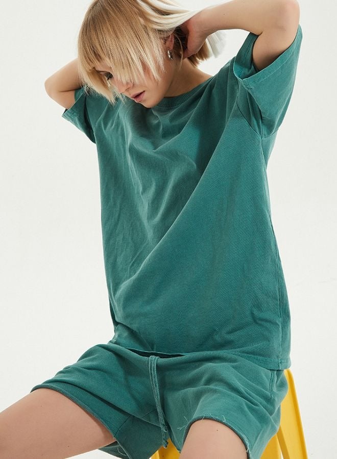 Mei Stylish Unisex Vintage Casual Loose Shoulder Oversize Crew Neck Shaded Short Sleeve T-shirt - Image 5