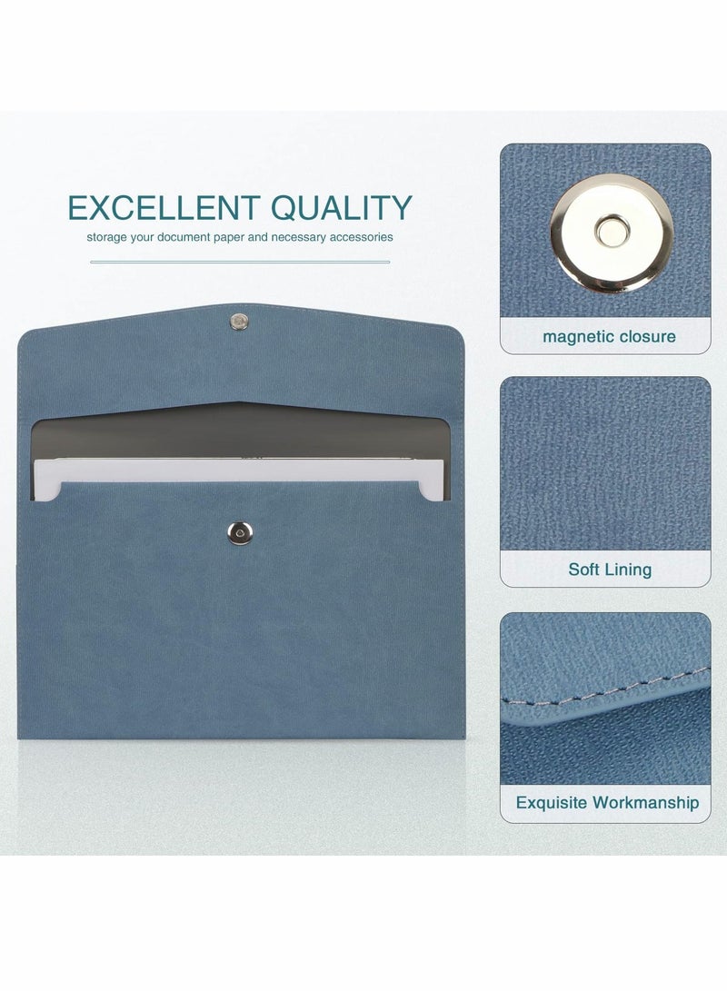 SYOSI File Folder, PU Leather A4 Document Holder Organizer Filing Envelope Portfolio Case Tablet Sleeve with Magnetic Snap Closure for Home School Office Stationery (Blue) - Image 2