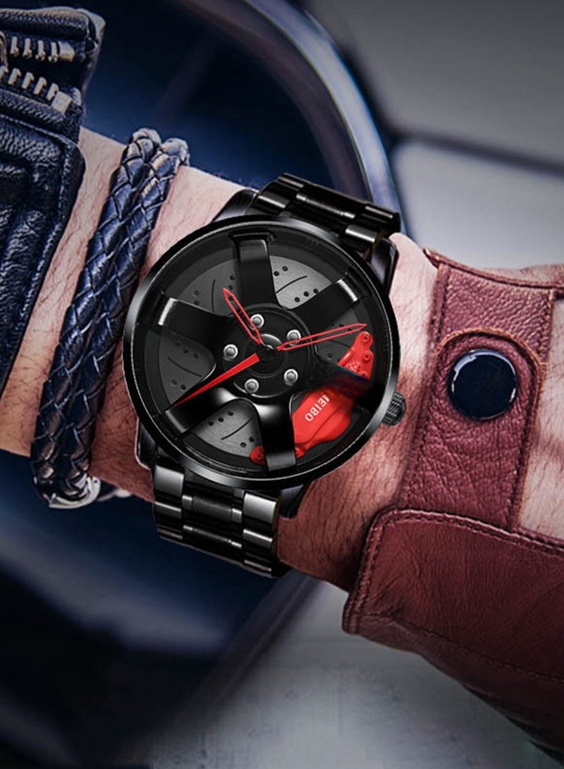 إم إي سي ساعة عجلة السيارة من الفولاذ المقاوم للصدأ، ساعة يد مقاومة للماء من الفولاذ المقاوم للصدأ كوارتز للرجال - Image 2