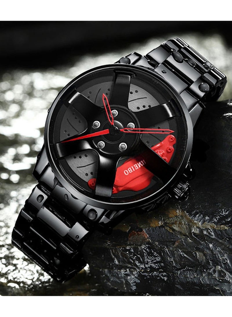 إم إي سي ساعة عجلة السيارة من الفولاذ المقاوم للصدأ، ساعة يد مقاومة للماء من الفولاذ المقاوم للصدأ كوارتز للرجال - Image 3