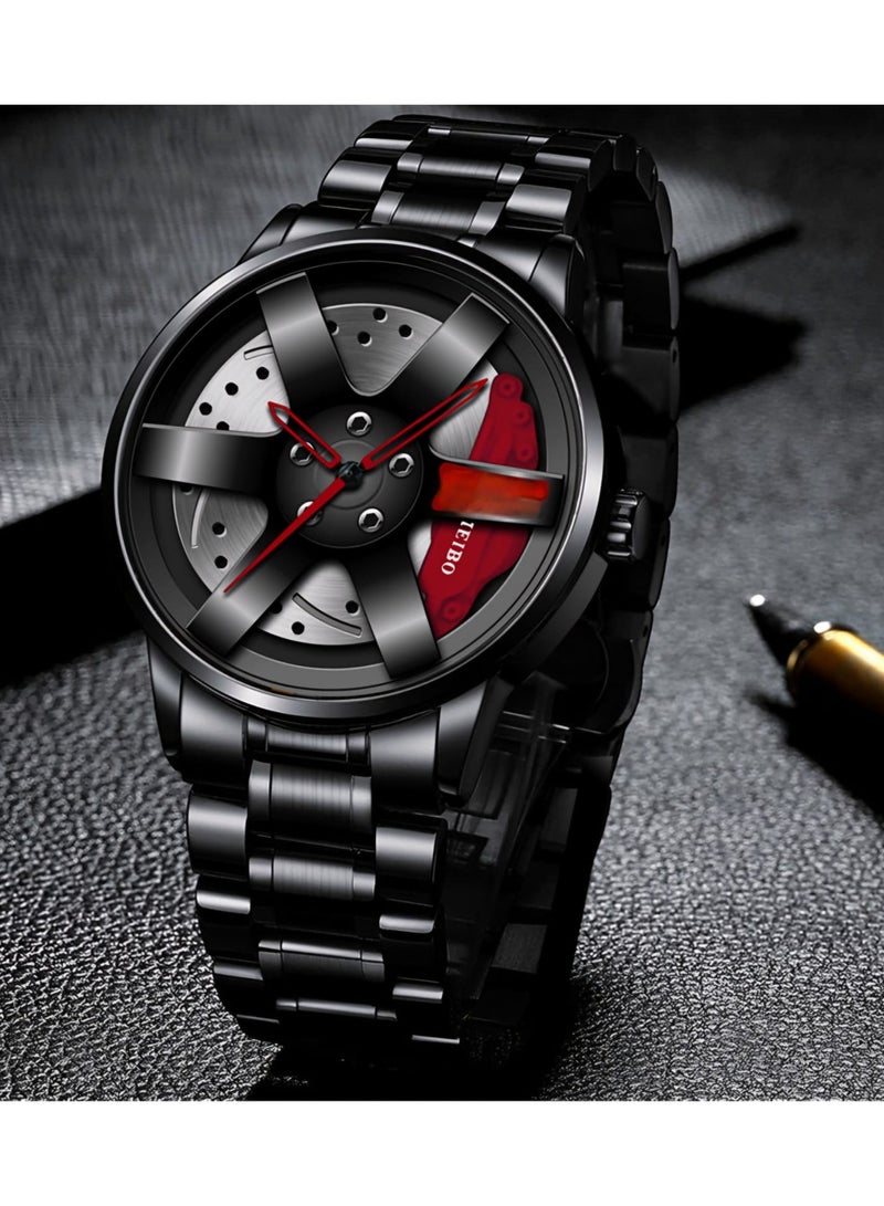 إم إي سي ساعة عجلة السيارة من الفولاذ المقاوم للصدأ، ساعة يد مقاومة للماء من الفولاذ المقاوم للصدأ كوارتز للرجال - Image 4