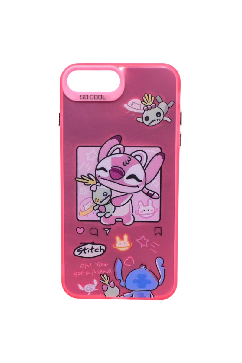 TPU Stitch Printed Back Cover Case For iPhone 7 Plus - Pink CFS897 - Image 1