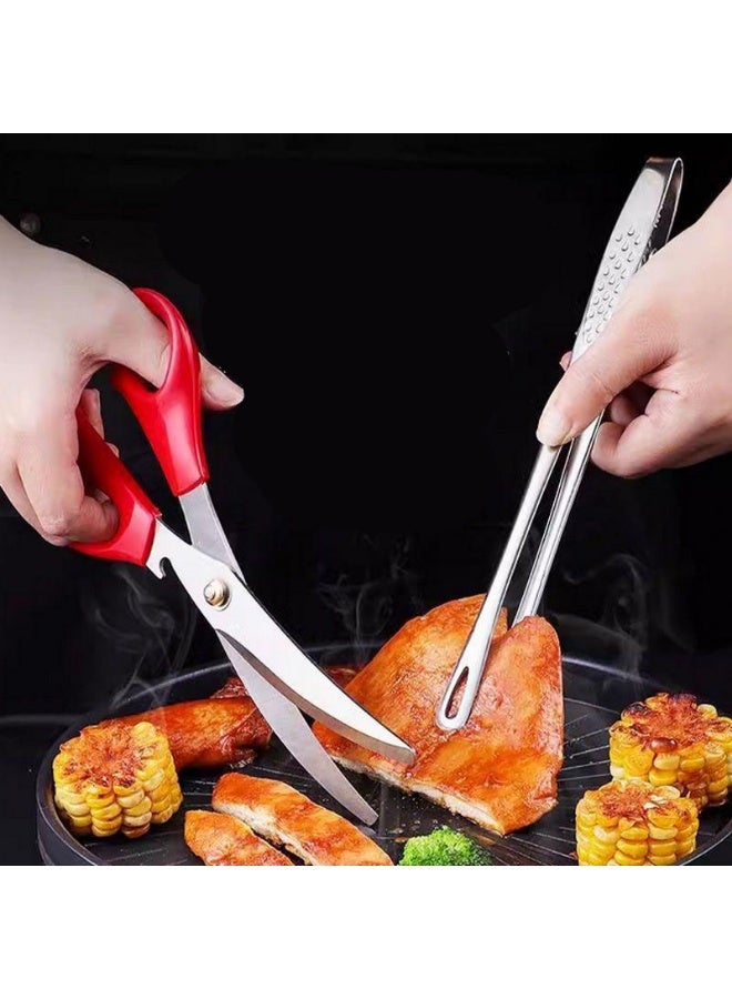 ملقط طهي من الفولاذ المقاوم للصدأ، ملقط شواء بطول 28 سم للشواء والمطبخ والأنشطة الخارجية وشرائح اللحم والأسماك وحفلات الشواء - Image 2