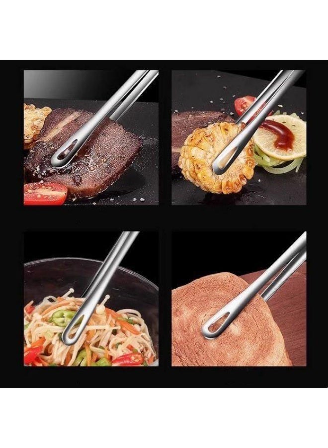 ملقط طهي من الفولاذ المقاوم للصدأ، ملقط شواء بطول 28 سم للشواء والمطبخ والأنشطة الخارجية وشرائح اللحم والأسماك وحفلات الشواء - Image 4