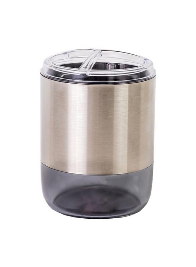 Primanova Lima Xl Stainless Steel And Plastic Round Toothbrush Holder Transparent Black And Silver