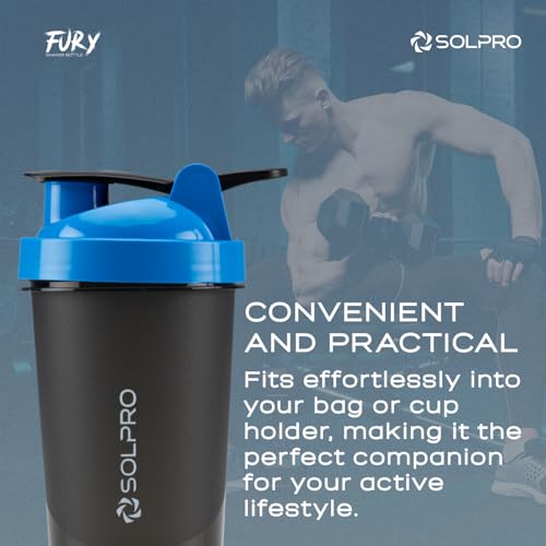 SOLPRO Polypropylene Fury Shaker Bottle | 450mL | Portable and Leak-Proof | Non-Slip Grip | Ideal for Protein Shakes, Smoothies, Pre Workout and More | BPA Free (Blue) - Image 5