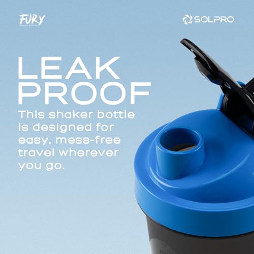 SOLPRO Polypropylene Fury Shaker Bottle | 450mL | Portable and Leak-Proof | Non-Slip Grip | Ideal for Protein Shakes, Smoothies, Pre Workout and More | BPA Free (Blue) - Image 3