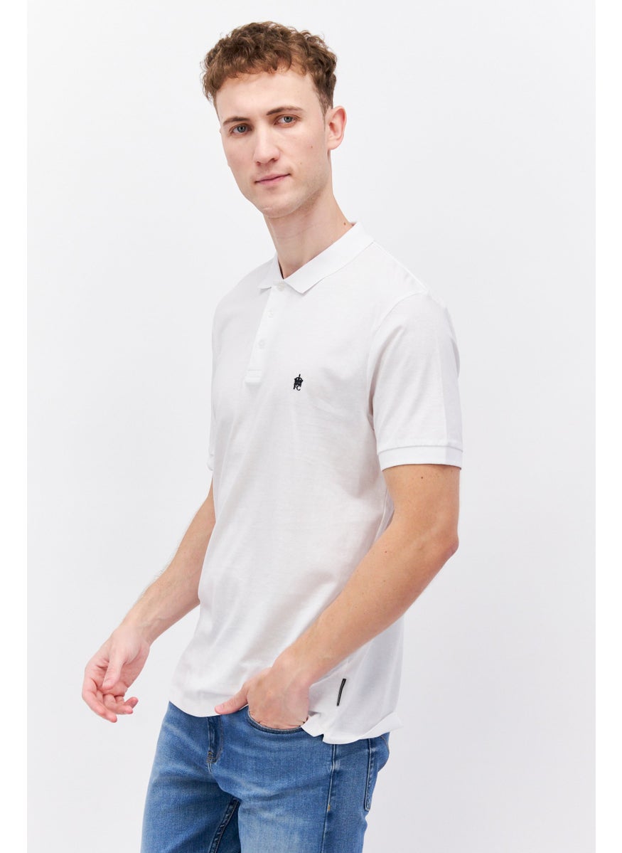 French Connection Men Regular Fit Short Sleeve Brand Logo Polo Shirt, White  - Image 3