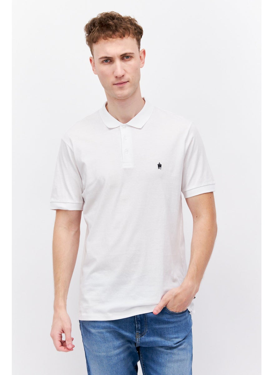 French Connection Men Regular Fit Short Sleeve Brand Logo Polo Shirt, White  - Image 1