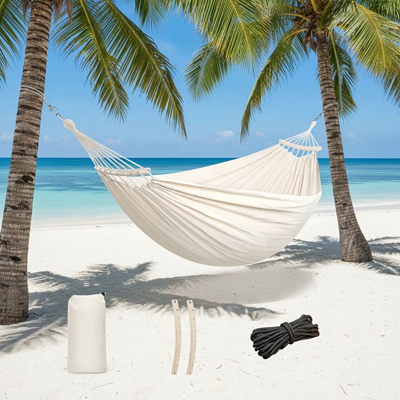 Ink White Curved Stick Hammock Thickened Canvas for Adults Camping Nap Bed Portable Detachable Indoor Balcony Patio Leisure Chair - Image 1