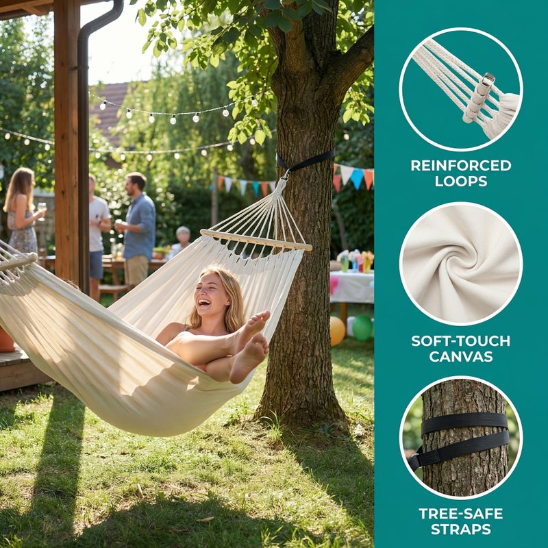 Ink White Curved Stick Hammock Thickened Canvas for Adults Camping Nap Bed Portable Detachable Indoor Balcony Patio Leisure Chair - Image 5