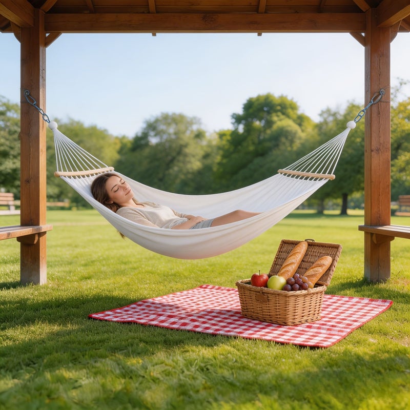 Ink White Curved Stick Hammock Thickened Canvas for Adults Camping Nap Bed Portable Detachable Indoor Balcony Patio Leisure Chair - Image 3