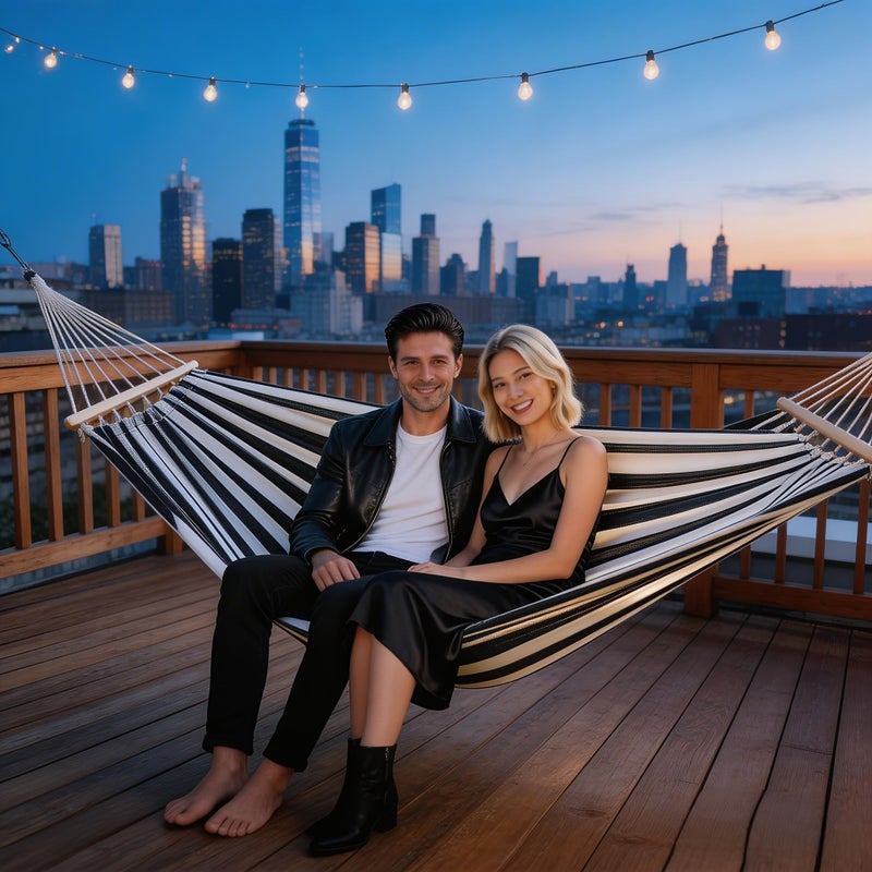Ink White Curved Stick Hammock Thickened Canvas for Adults Camping Nap Bed Portable Detachable Indoor Balcony Patio Leisure Chair - Image 4