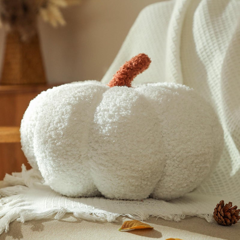 YRXRUS Halloween Pumpkin Pillows White Pumpkin Shaped Throw Pillows Gifts Fall Room Decoration Small Cute Halloween Pillow Teddy Fleece Small Cute 4x7 Inches Pillow for Natural Decor