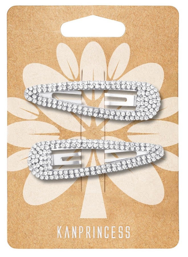KANPRINCESS 2Pcs 2.4Inch Rhinestone Hair Clipssnap Hair Clipssilver Hair Clipsrhinestone Hair Accessories Hair Barrettes For Women Girls Bridalweddingpartyprom(Silver) - Image 1