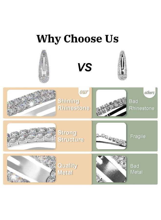KANPRINCESS 2Pcs 2.4Inch Rhinestone Hair Clipssnap Hair Clipssilver Hair Clipsrhinestone Hair Accessories Hair Barrettes For Women Girls Bridalweddingpartyprom(Silver) - Image 3