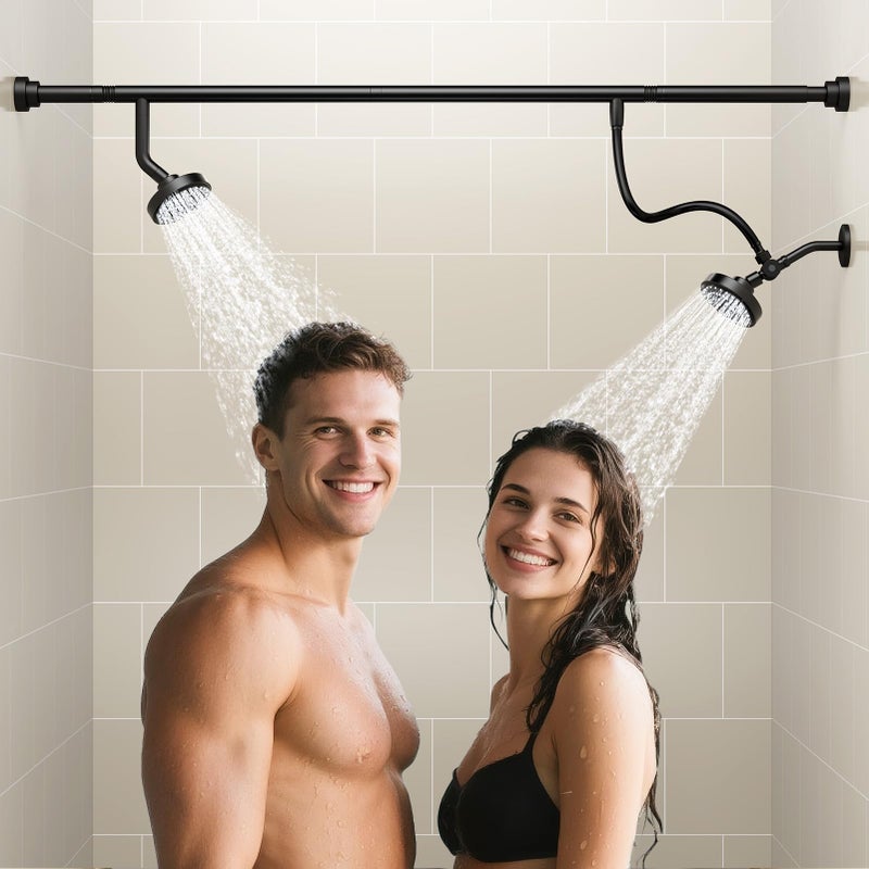 NTPN Dual Shower Head for Couples, High Pressure Double Shower Heads for Two People Rod, Two Showerhead System Fit 2 Person, Birthday Gifts for Women Men, Spa-Like (Black) Segmented Design - Image 1