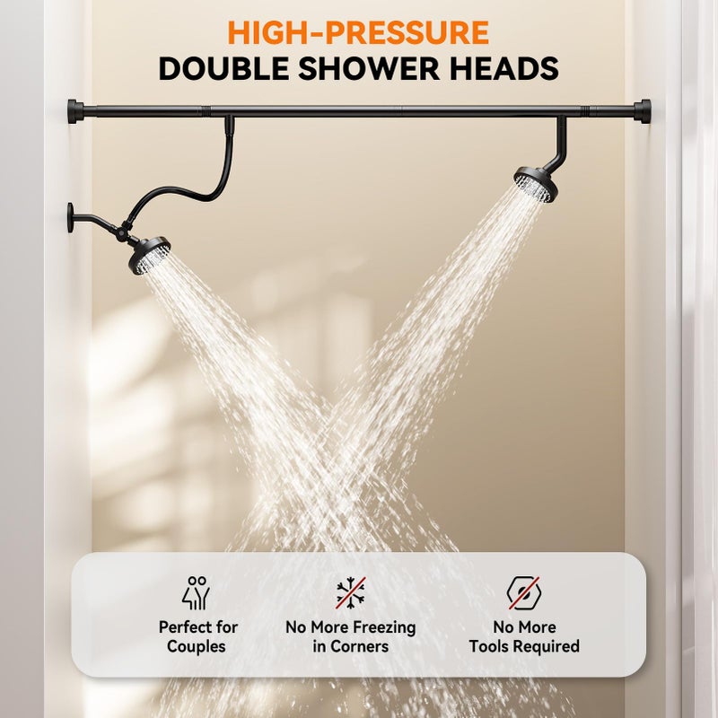 NTPN Dual Shower Head for Couples, High Pressure Double Shower Heads for Two People Rod, Two Showerhead System Fit 2 Person, Birthday Gifts for Women Men, Spa-Like (Black) Segmented Design - Image 3