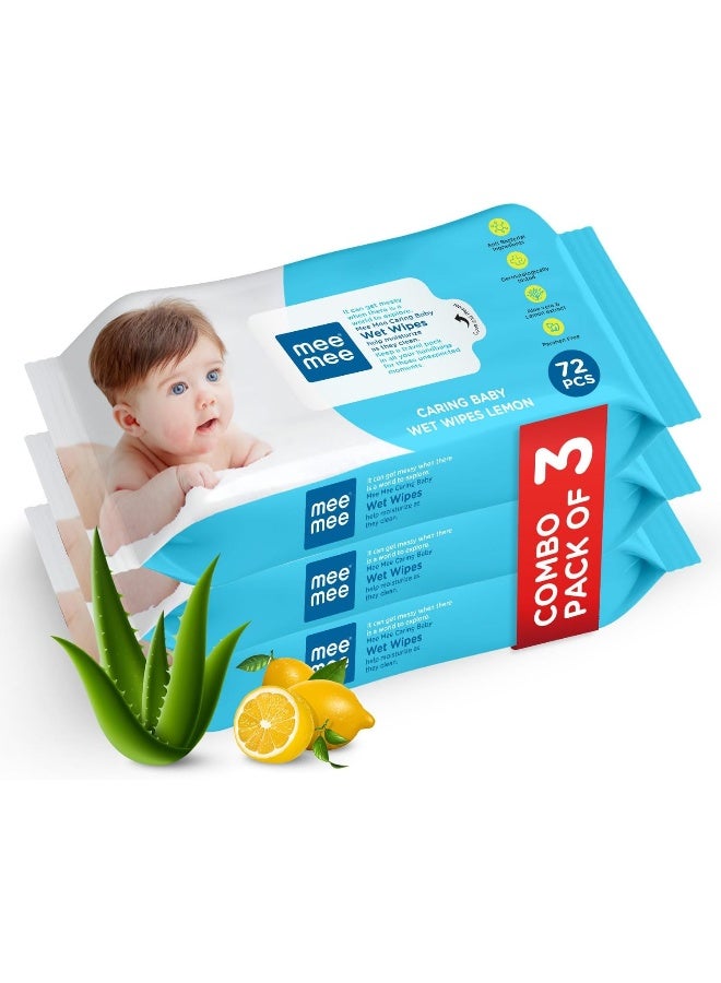 Mee Mee Caring Baby Wet Wipes with Lemon Fragrance (72 pcs/pack) (Pack of 3) - Image 1
