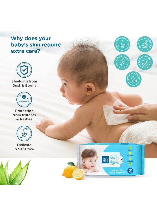 Mee Mee Caring Baby Wet Wipes with Lemon Fragrance (72 pcs/pack) (Pack of 3) - Image 3