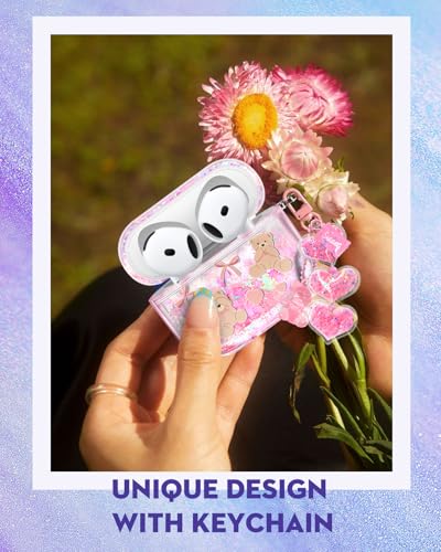 Joyleop for Airpods 4 Case - Cute Girly Quicksand Liquid for Women Girl Pretty Aesthetic Shiny Bling Stylish Bear and Bow Design Protective Case for Airpods 4th Generation 2024 Cover with Keychian - Image 5