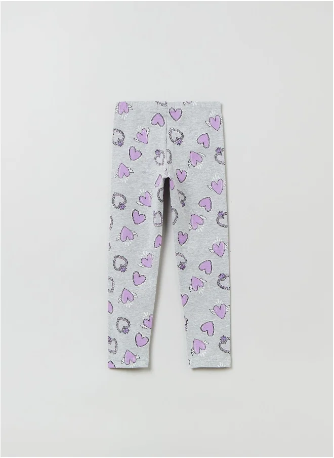 او في اس OVS Leggings In Stretch Cotton With Heart Print