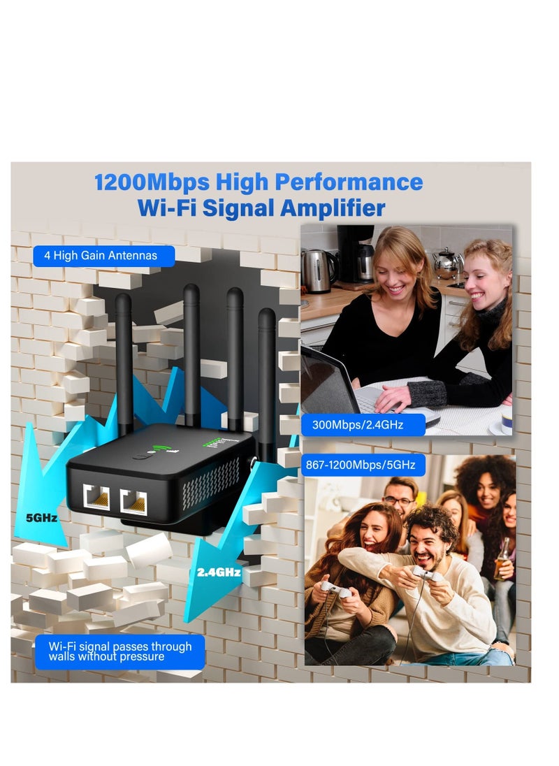 Generic WiFi Extender, 1200Mbps Wi-Fi Signal Booster Amplifier, for Home WiFi 2.4&5GHz Dual Band(9800sq.ft)Wireless Repeater, with Ethernet Port & AP Mode, 4 Antennas 360° Coverage  - Image 3