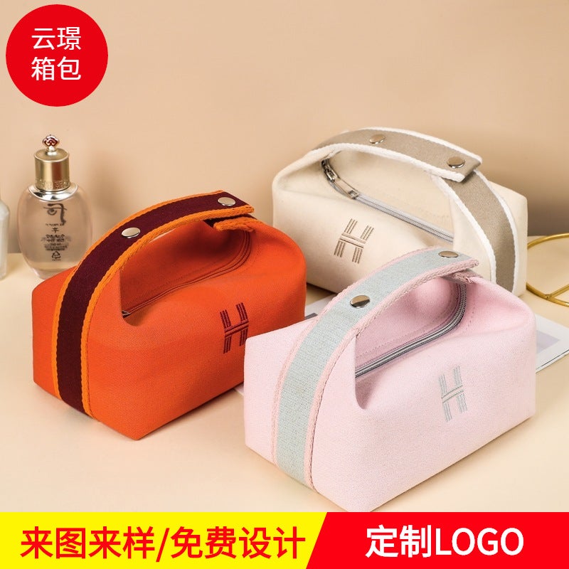 Canvas Makeup Bag Large-Capacity Waterproof Travel Navy blue - Image 5