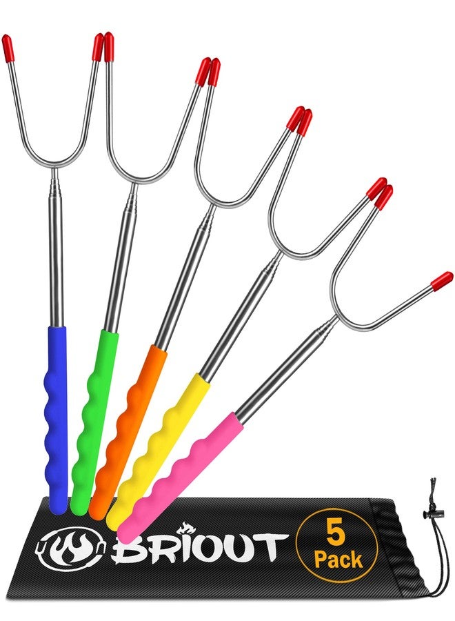 Briout Extendable Marshmallow Roasting Sticks- Extra Long 45'' Stainless Steel Smores Sticks for Fire Pit, Smore Skewers Hot Dog Fork Campfire Accessories, Camping Essentials for S'mores- 5 Pack - Image 1