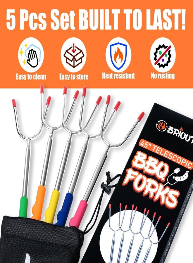 Briout Extendable Marshmallow Roasting Sticks- Extra Long 45'' Stainless Steel Smores Sticks for Fire Pit, Smore Skewers Hot Dog Fork Campfire Accessories, Camping Essentials for S'mores- 5 Pack - Image 5