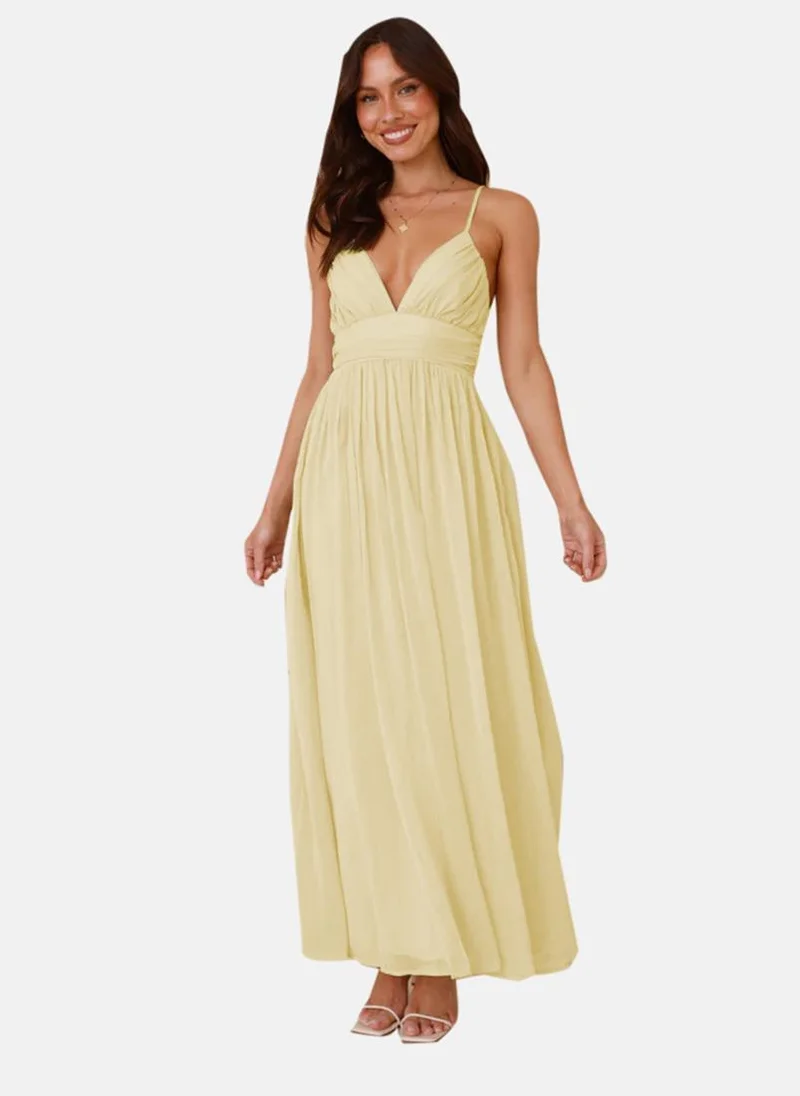 YUNIQEE Light Yellow Sweetheart Neck Solid Fit & Flare Dress