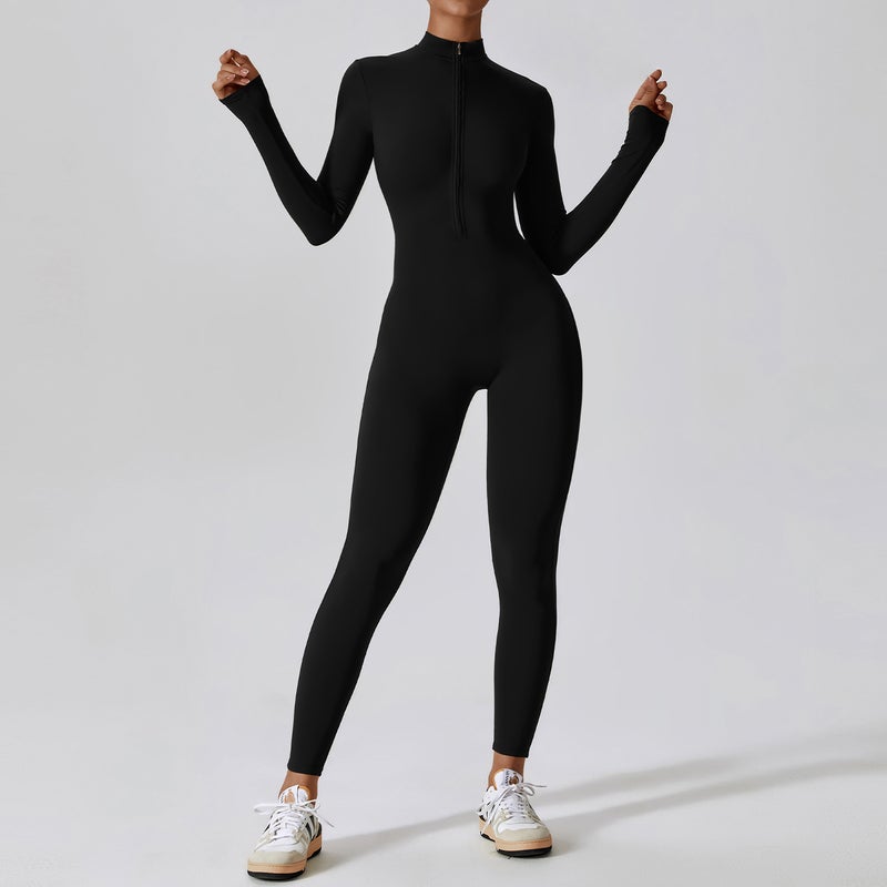 Generic Seamless Zipper Long Sleeve Yoga Jumpsuit Fitness 8306 Turquoise green - Image 5